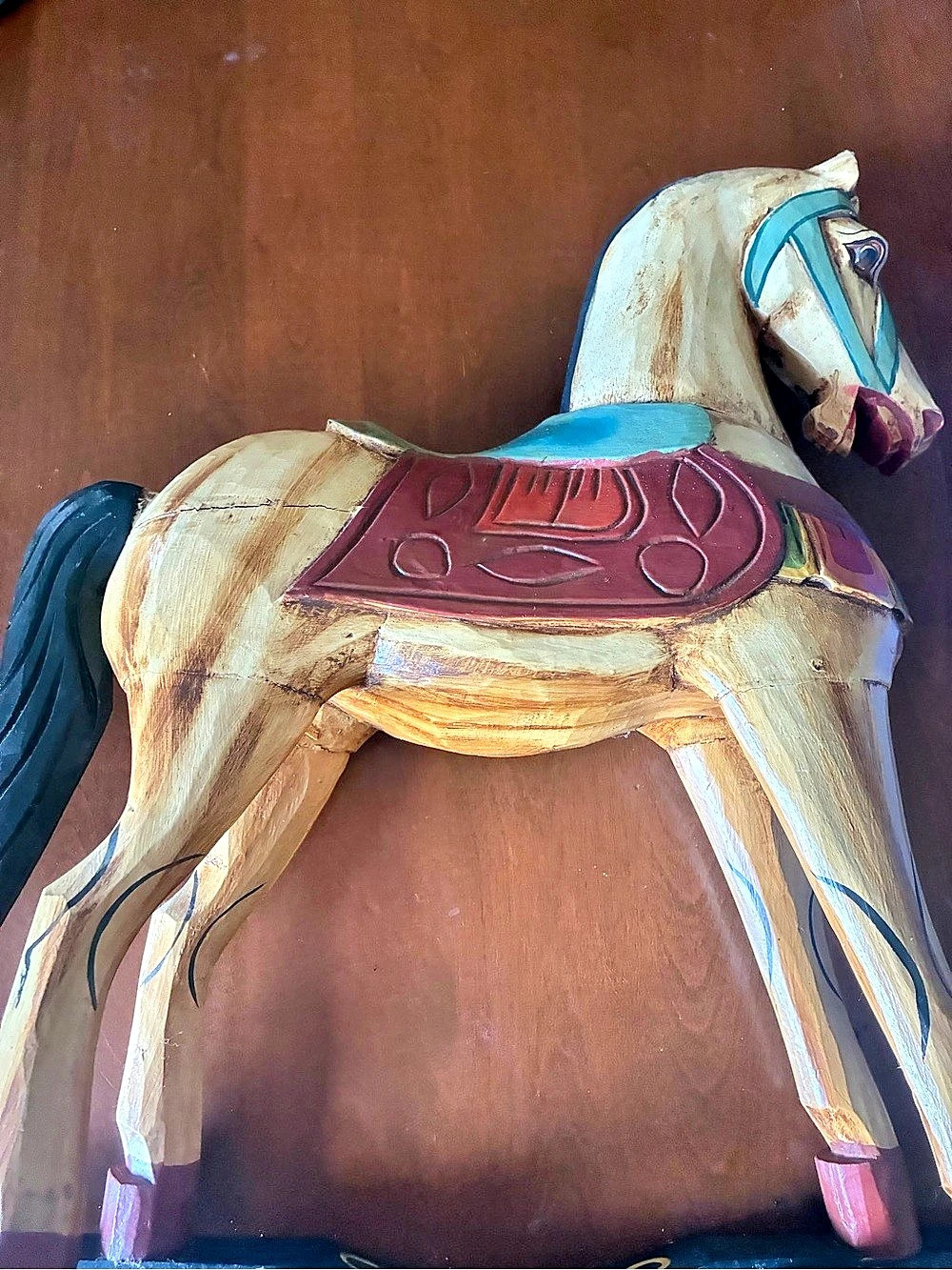 Painted Horse Sculpture Decor - Brown & Blue